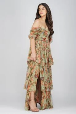 Sydney Tulle Maxi Dress In Green Floral 8 Sydney Tulle Maxi Dress In Green Floral -Lace & Beads SydneyMaxiGreenFloral 2 Copy