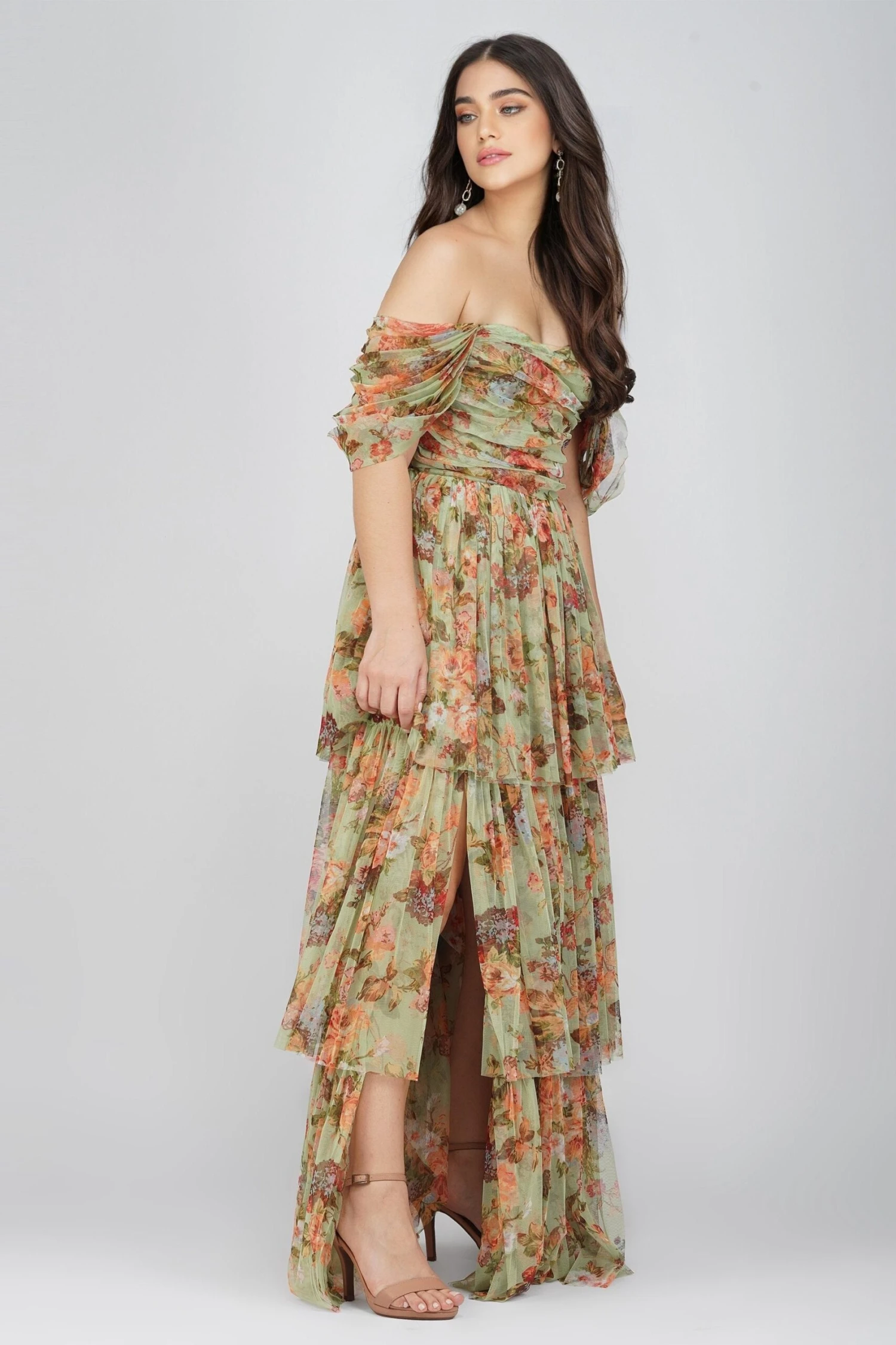 Sydney Tulle Maxi Dress In Green Floral 5 Sydney Tulle Maxi Dress In Green Floral - Image 3