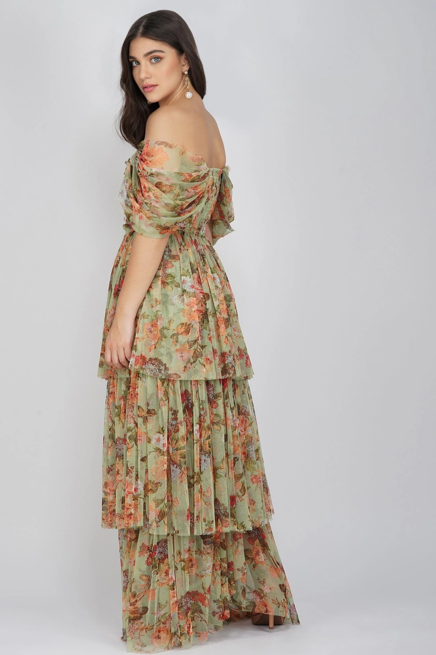 Sydney Tulle Maxi Dress In Green Floral 6 Sydney Tulle Maxi Dress In Green Floral - Image 4