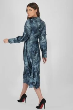 Taylor Long Sleeve Satin Midi Dress In Blue -Lace & Beads TaylorDressBlue 1