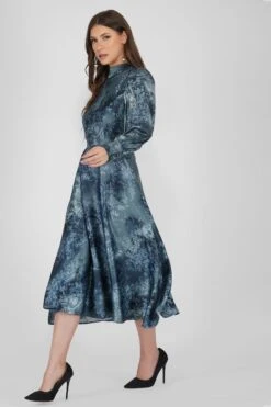 Taylor Long Sleeve Satin Midi Dress In Blue -Lace & Beads TaylorDressBlue 4
