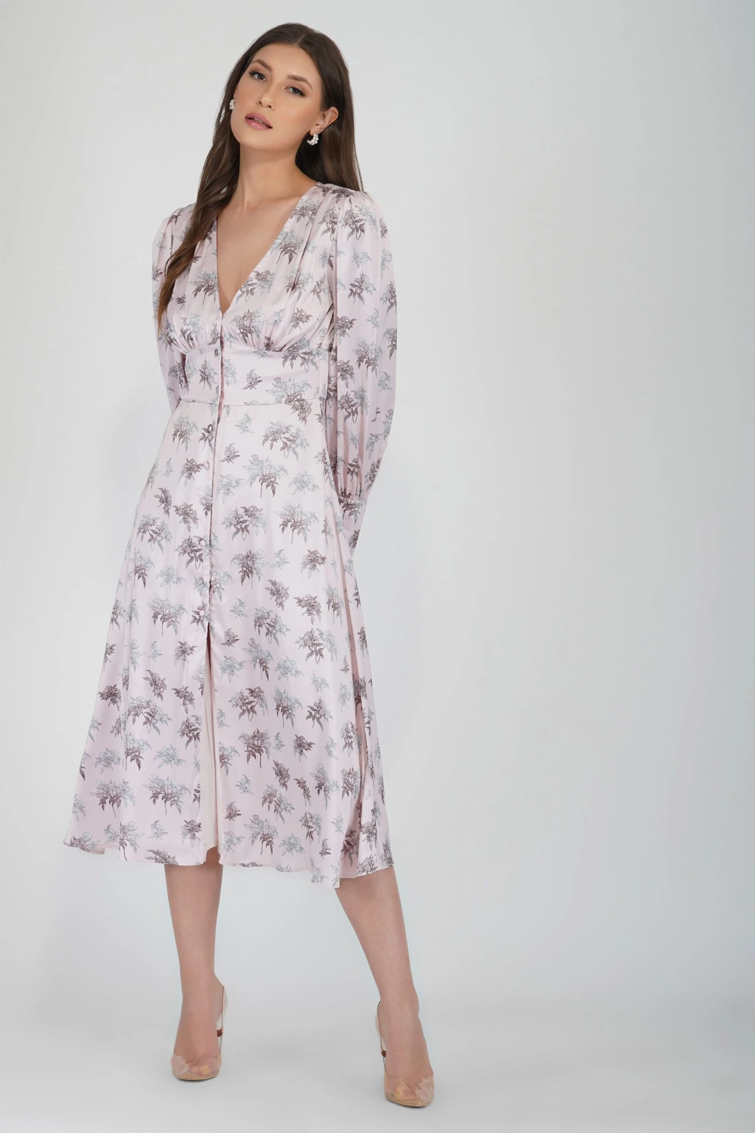 Tessa Long Sleeve Satin Midi Dress In Pink 6 Tessa Long Sleeve Satin Midi Dress In Pink - Image 4