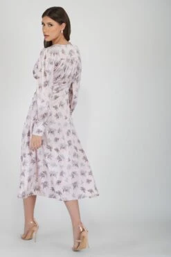 Tessa Long Sleeve Satin Midi Dress In Pink 11 Tessa Long Sleeve Satin Midi Dress In Pink -Lace & Beads TessaPink 2