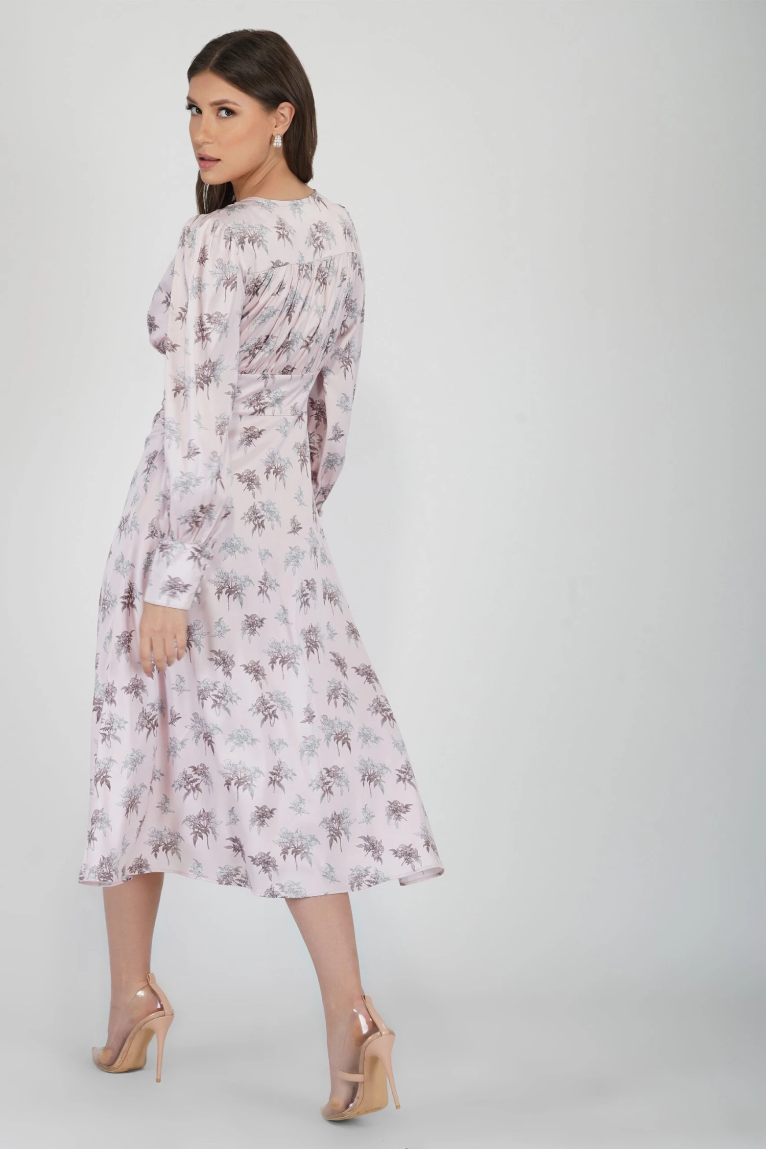 Tessa Long Sleeve Satin Midi Dress In Pink 7 Tessa Long Sleeve Satin Midi Dress In Pink - Image 5