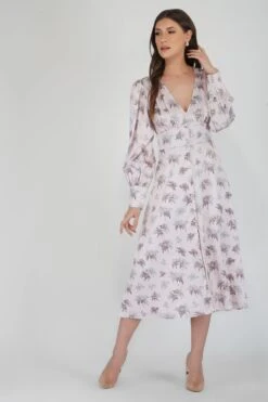 Tessa Long Sleeve Satin Midi Dress In Pink 9 Tessa Long Sleeve Satin Midi Dress In Pink -Lace & Beads TessaPink 3