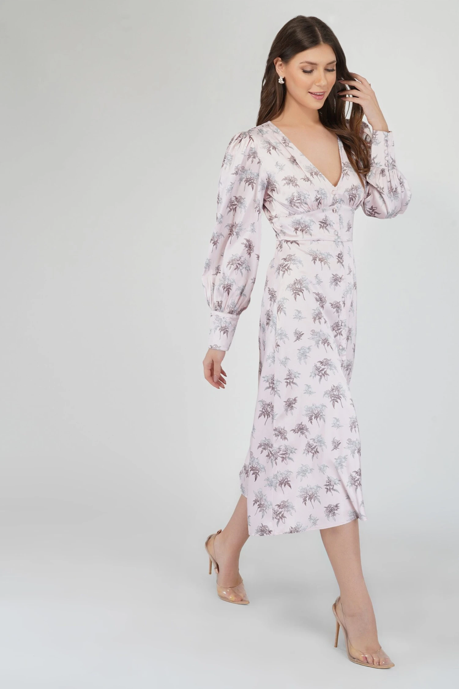 Tessa Long Sleeve Satin Midi Dress In Pink 4 Tessa Long Sleeve Satin Midi Dress In Pink - Image 2
