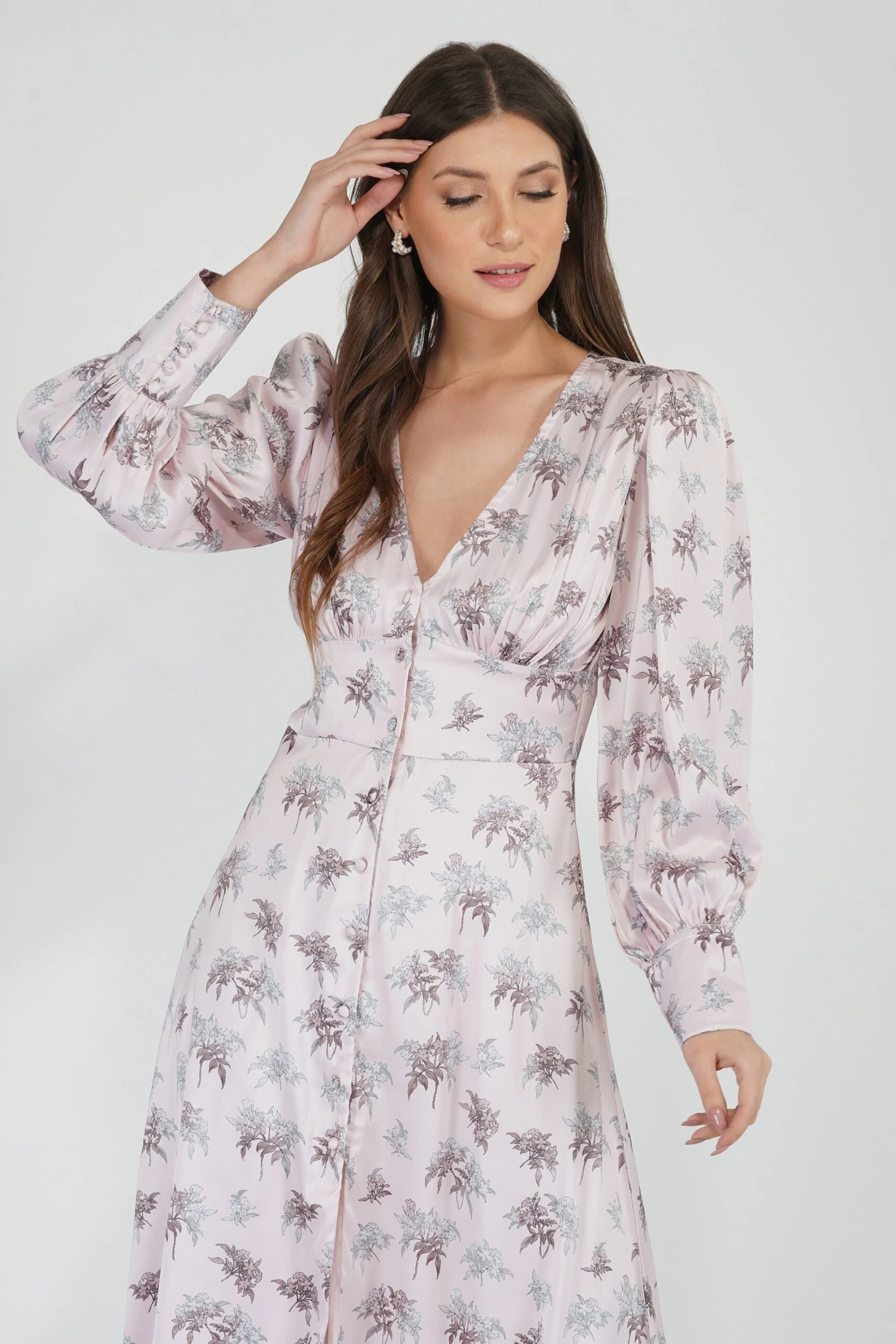 Tessa Long Sleeve Satin Midi Dress In Pink 3 Tessa Long Sleeve Satin Midi Dress In Pink