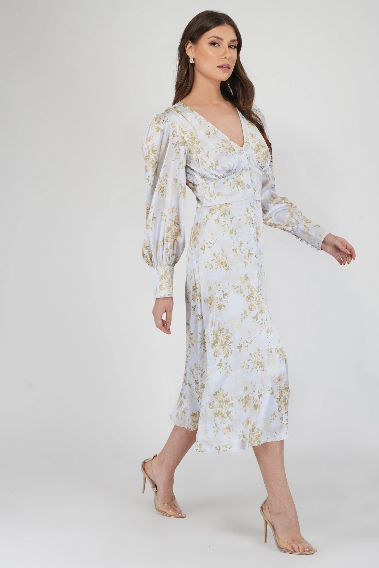 Tessa Long Sleeve Satin Midi Dress In Champagne 6 Tessa Long Sleeve Satin Midi Dress In Champagne - Image 4