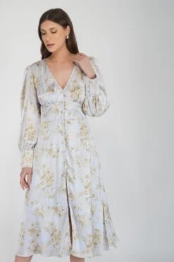 Tessa Long Sleeve Satin Midi Dress In Champagne 11 Tessa Long Sleeve Satin Midi Dress In Champagne -Lace & Beads TessaWhiteGold 5