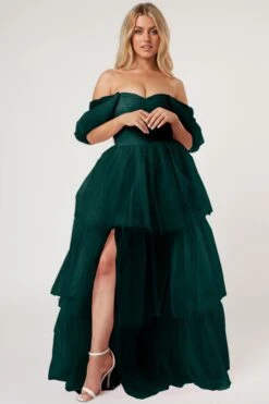 Sydney Off Shoulder Tulle Maxi Dress In Emerald Green -Lace & Beads Untitleddesign 17