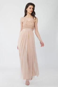 Ursa Blush Pink Embellished Maxi Dress -Lace & Beads Ursa 2