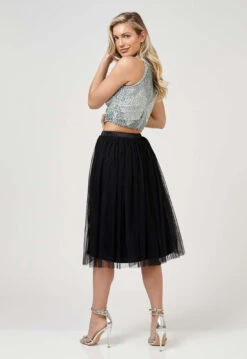 Val Tulle Midi Skirt In Black -Lace & Beads VALBLK2