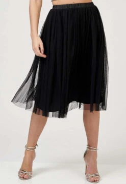 Val Tulle Midi Skirt In Black