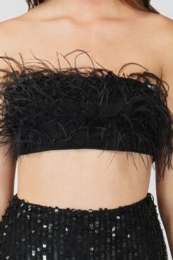 Xara Black Feather Top -Lace & Beads XaraTopBlack 5