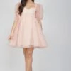 Melanie Pink Puff Sleeve Dress