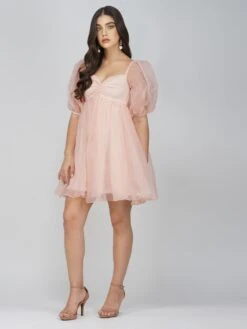 Melanie Pink Puff Sleeve Dress -Lace & Beads mELANIE 3